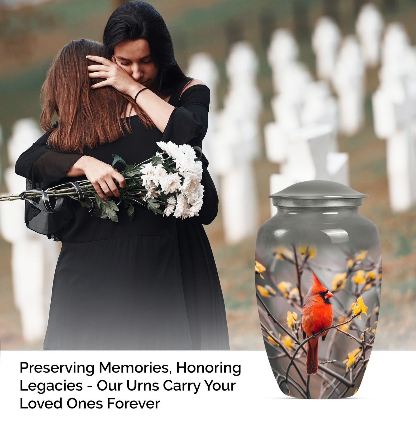 Cardinal bird urn with Wolf Howling 