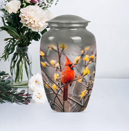 Cardinal bird urn with Wolf Howling 