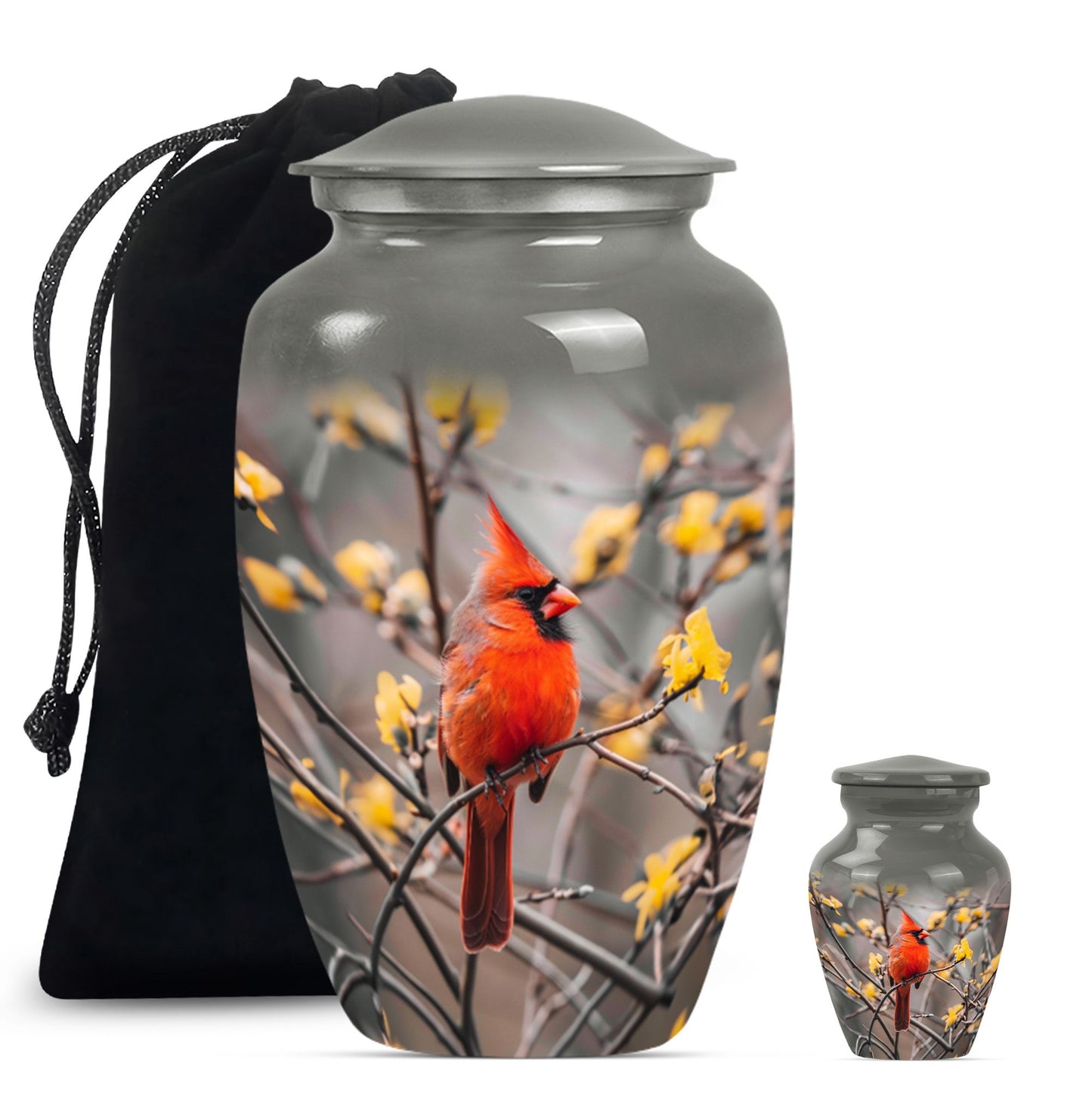 Cardinal Bird Theme Large Urn With 1 Keepsake Urn