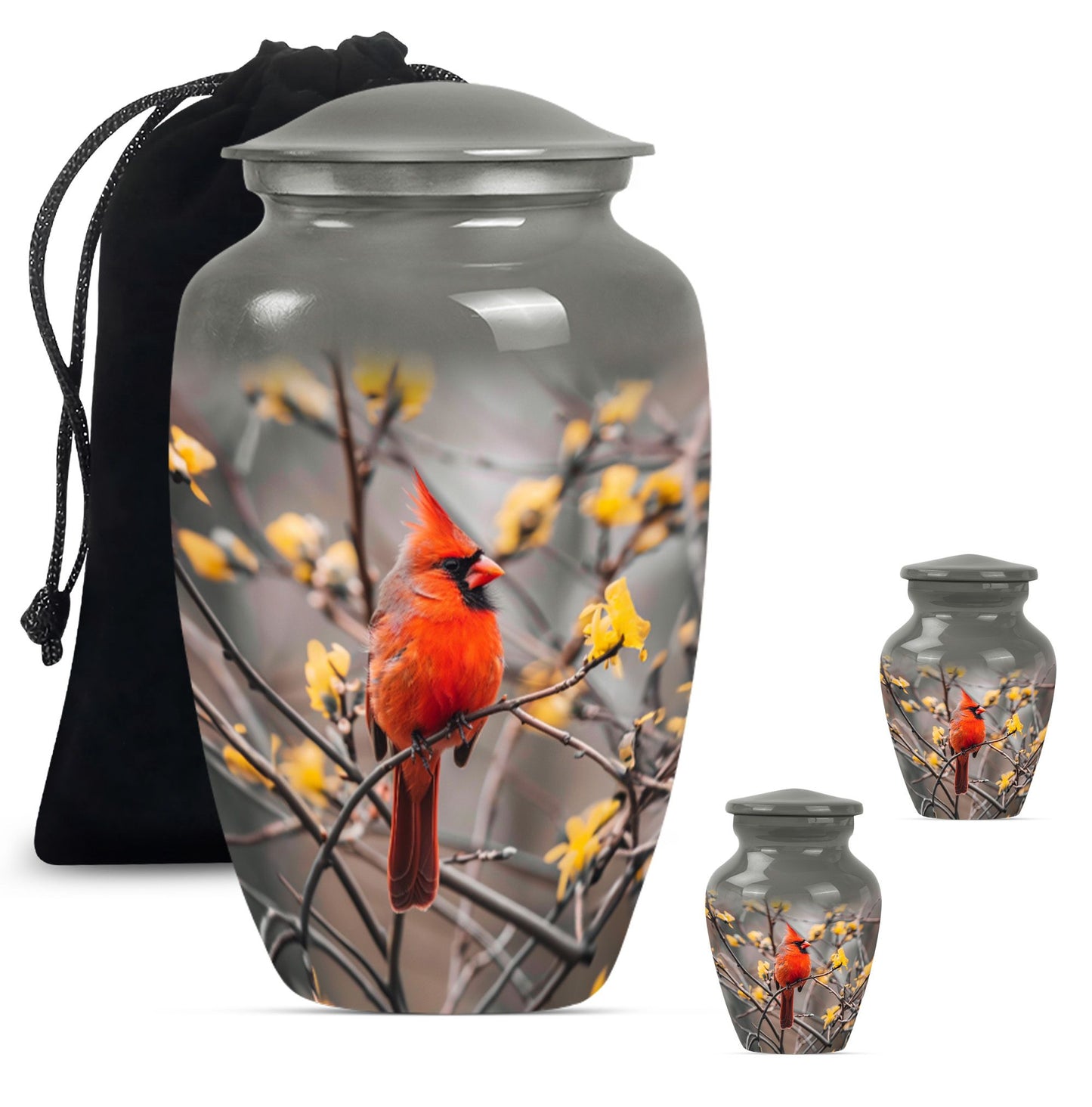 Cardinal bird urn with Wolf Howling 