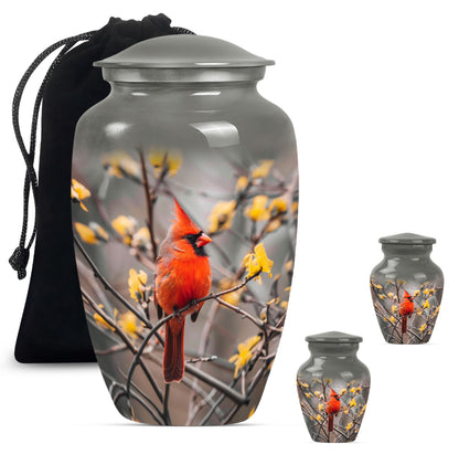 Cardinal bird urn with Wolf Howling 