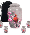 Cardinal Bird Theme Large Urn With 4 Keepsake Urn