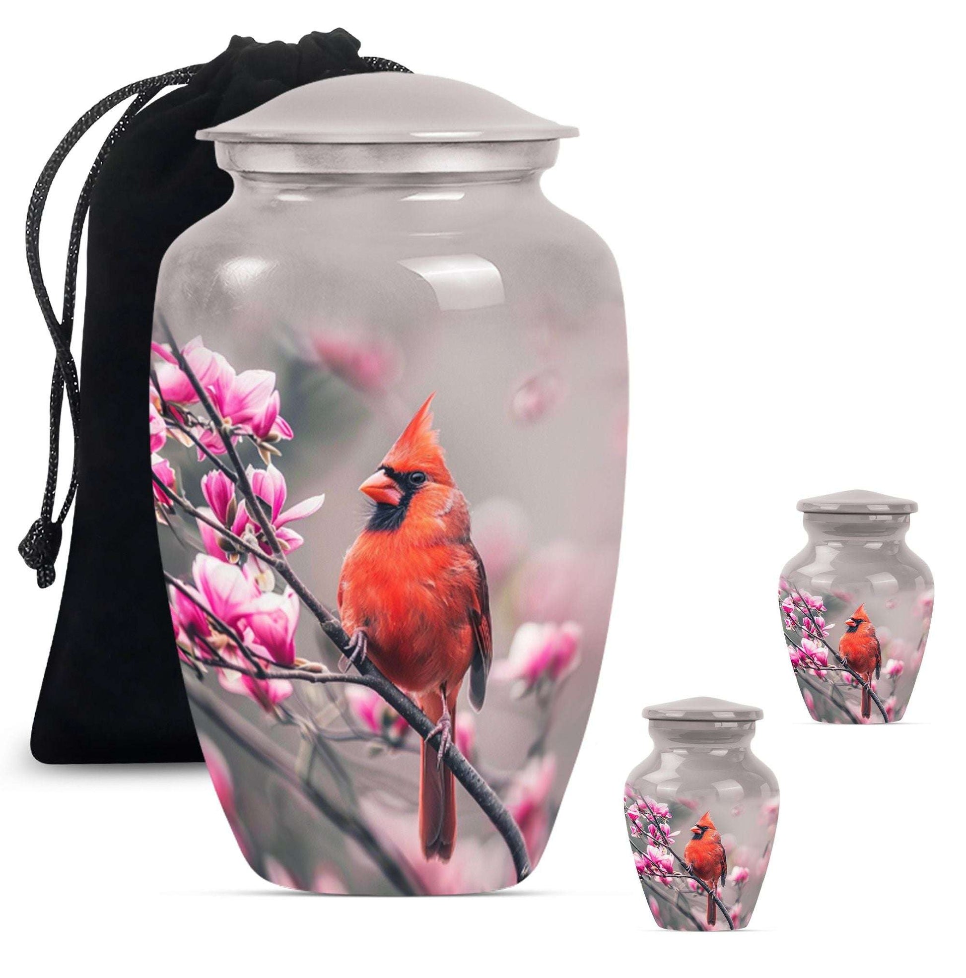 Cardinal Bird Theme Large Urn With 2 Keepsake Urn