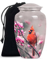 Classic cardinal bird urn with personalized engraving.