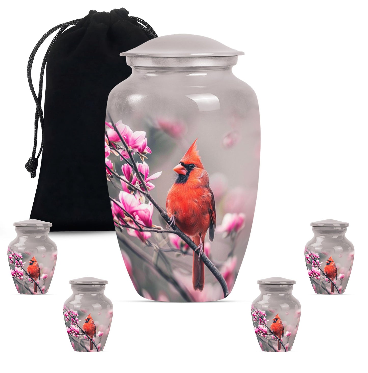 Classic cardinal bird urn with personalized engraving.