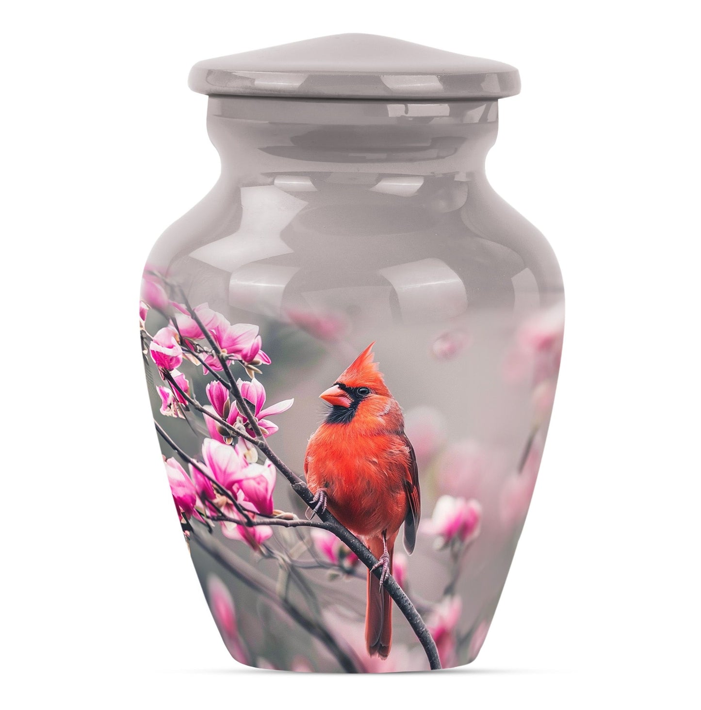 Classic cardinal bird urn with personalized engraving.