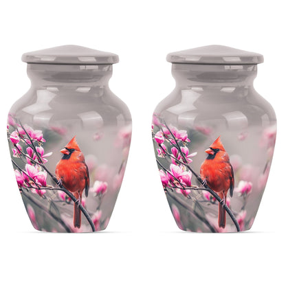 Classic cardinal bird urn with personalized engraving.