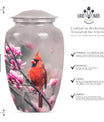 Classic cardinal bird urn with personalized engraving.