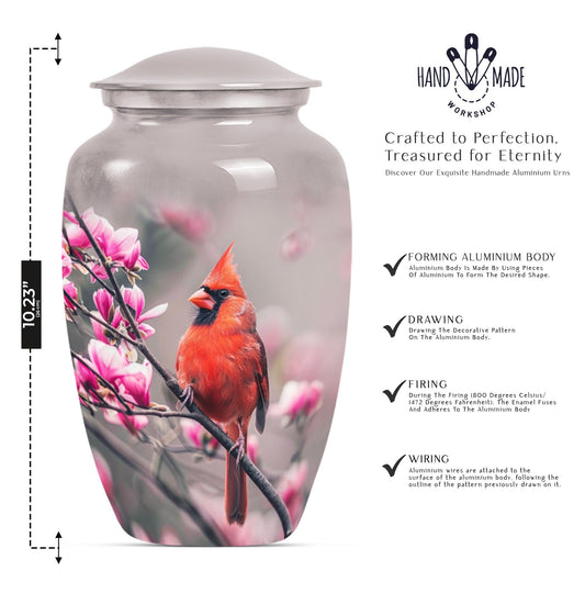 Classic cardinal bird urn with personalized engraving.