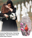 Classic cardinal bird urn with personalized engraving.