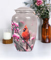 Classic cardinal bird urn with personalized engraving.