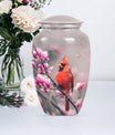 Classic cardinal bird urn with personalized engraving.