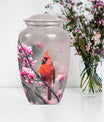 Classic cardinal bird urn with personalized engraving.