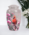 Classic cardinal bird urn with personalized engraving.