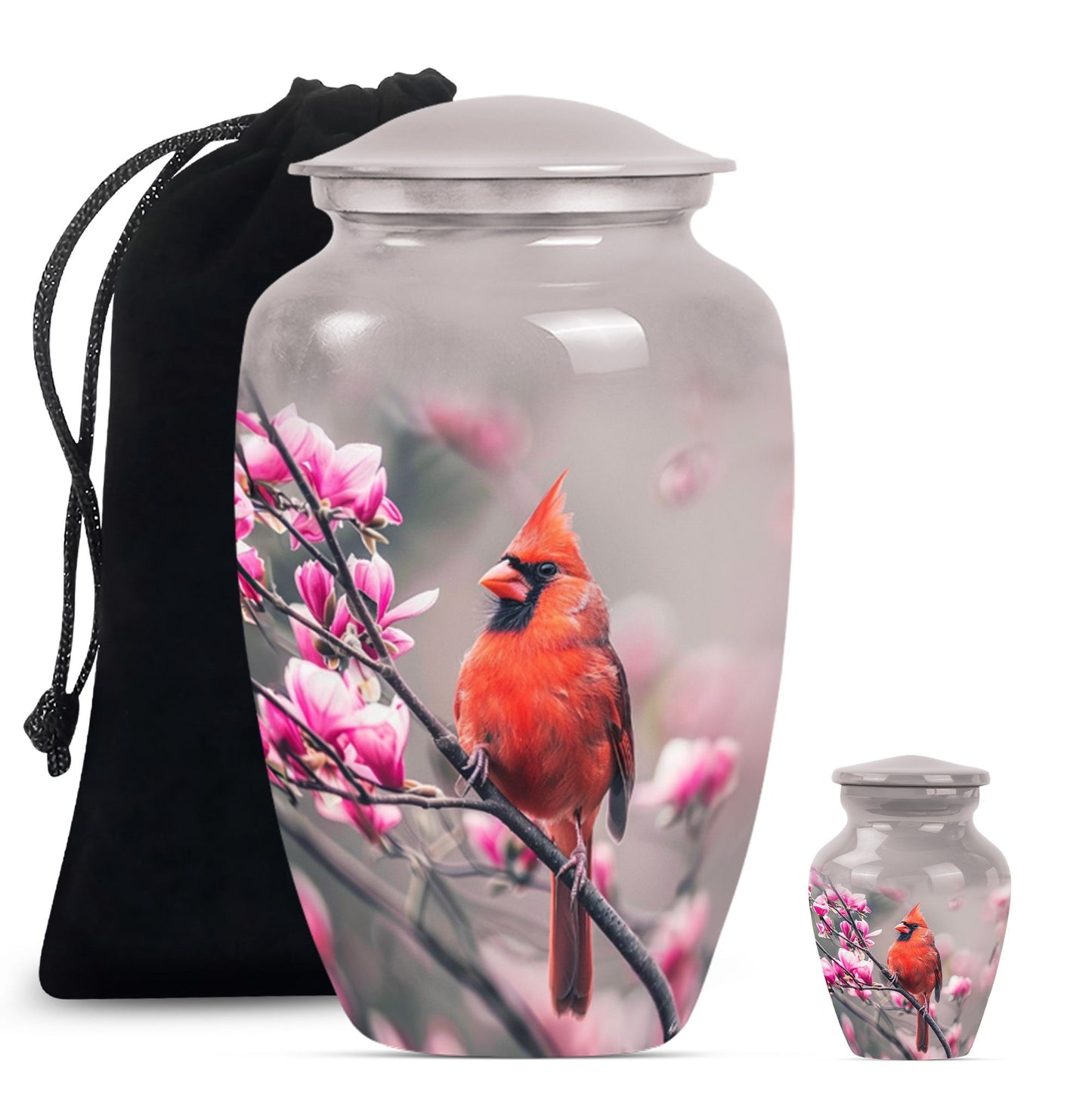Classic cardinal bird urn with personalized engraving.