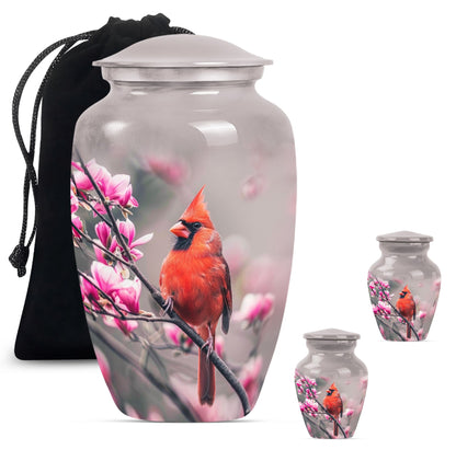 Classic cardinal bird urn with personalized engraving.