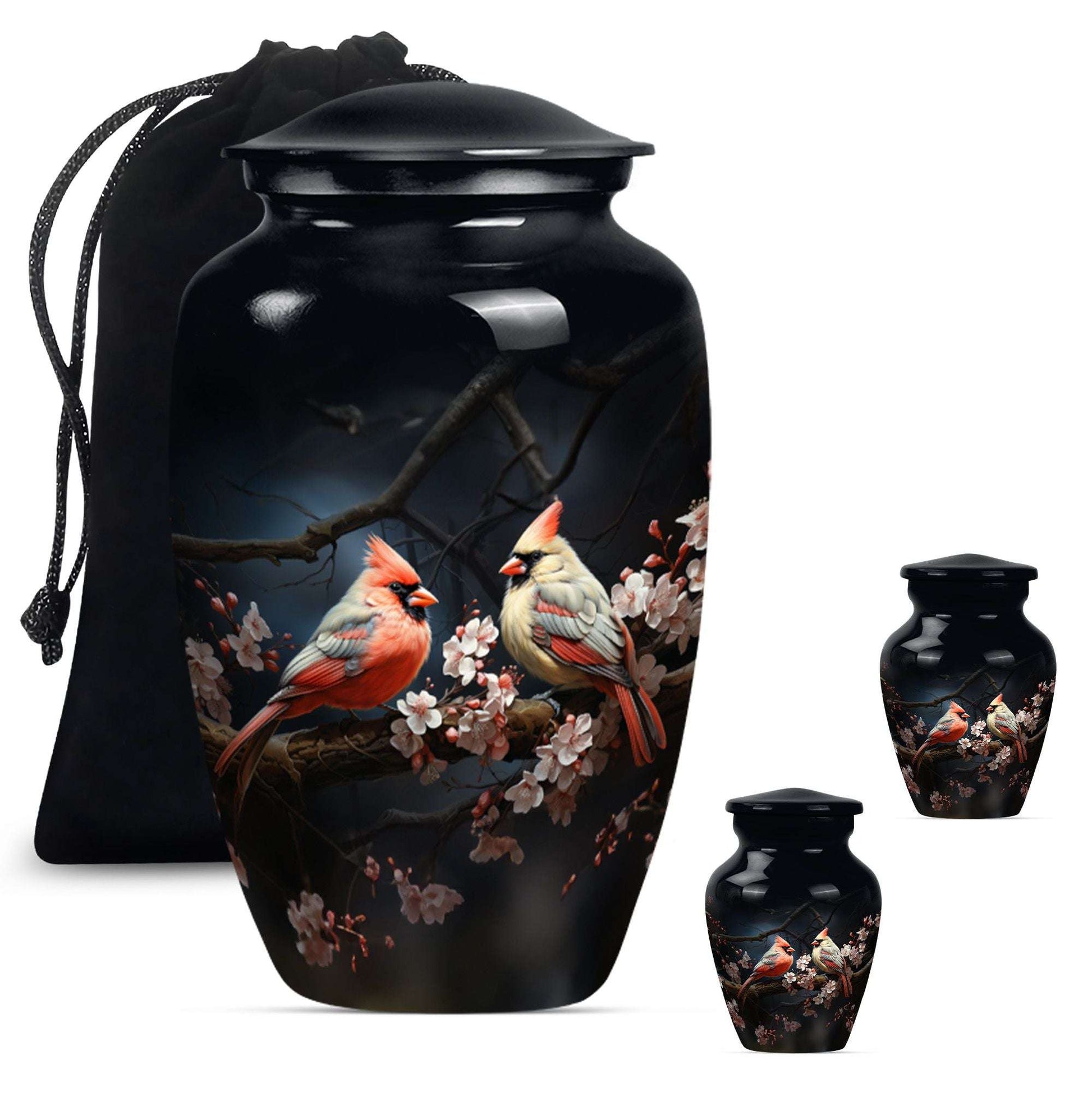 Cardinal Bird Theme Large Urn With 2 Keepsake Urn
