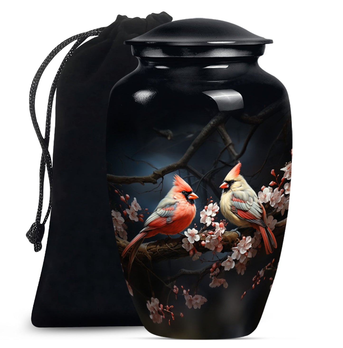 Classic cardinal bird urn.