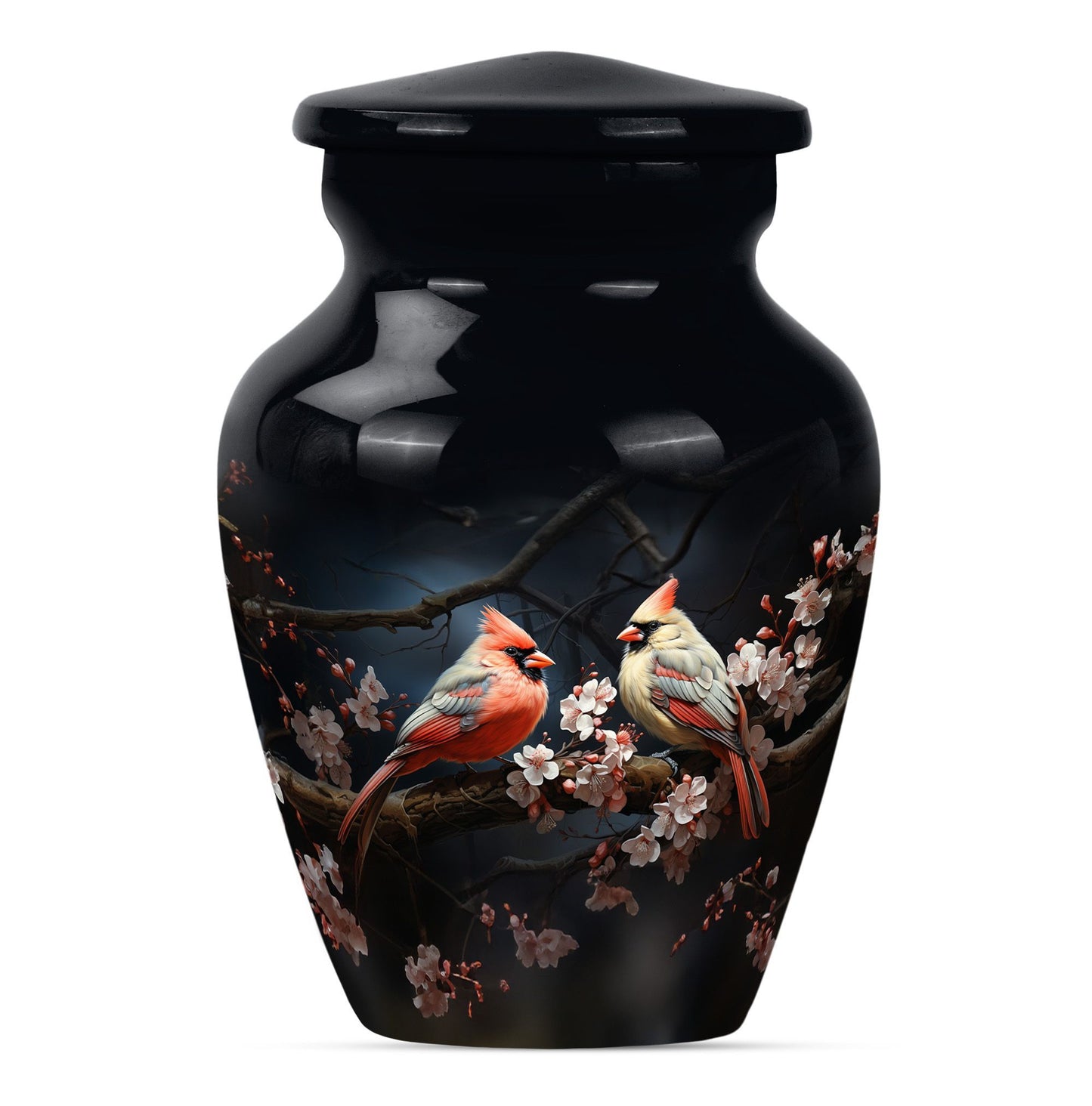 Classic cardinal bird urn.