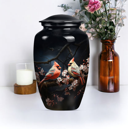 Classic cardinal bird urn.