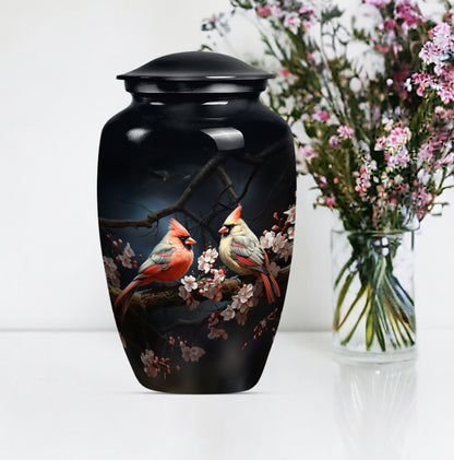 Classic cardinal bird urn.