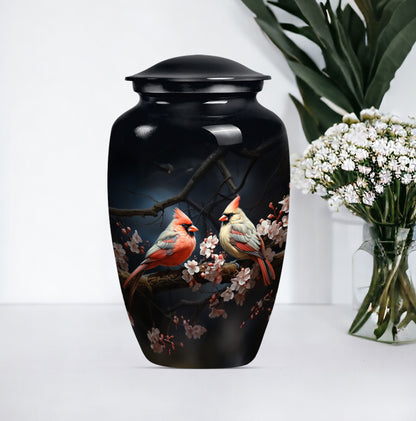 Classic cardinal bird urn.