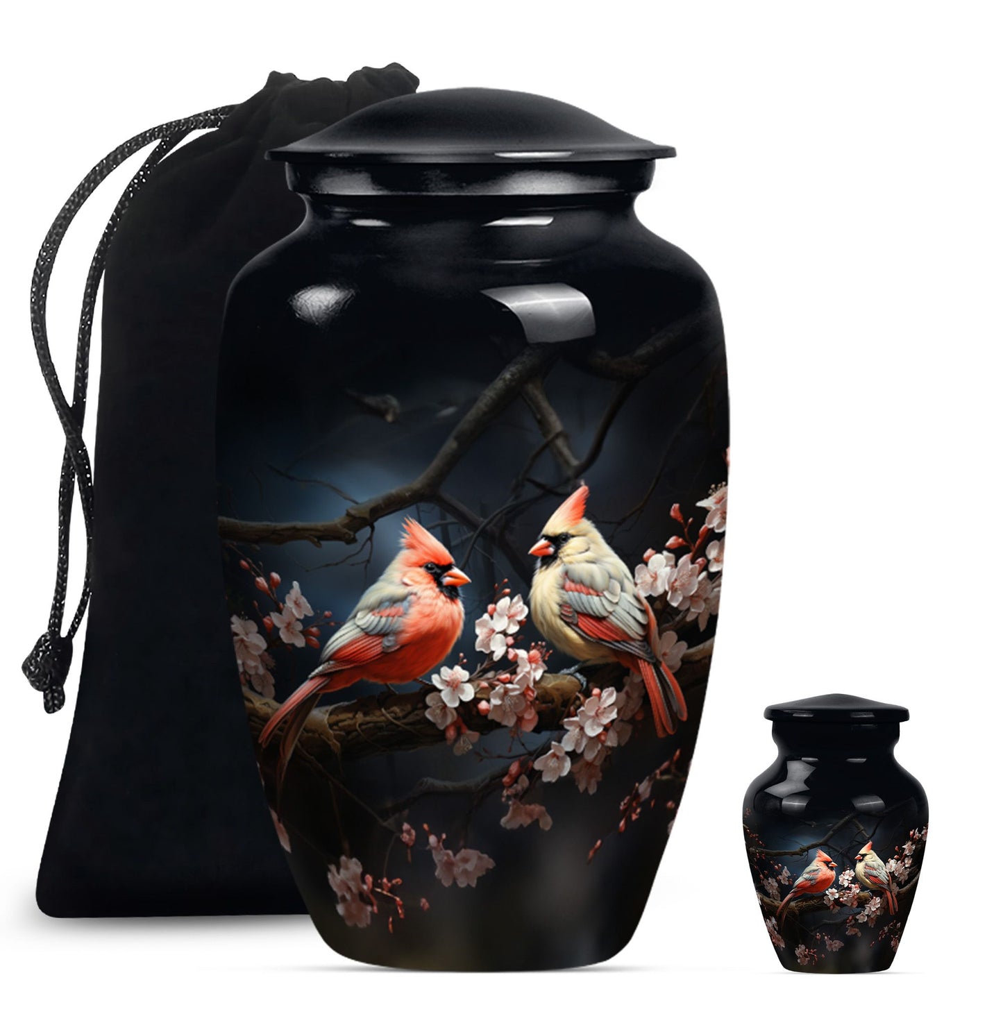 Classic cardinal bird urn.