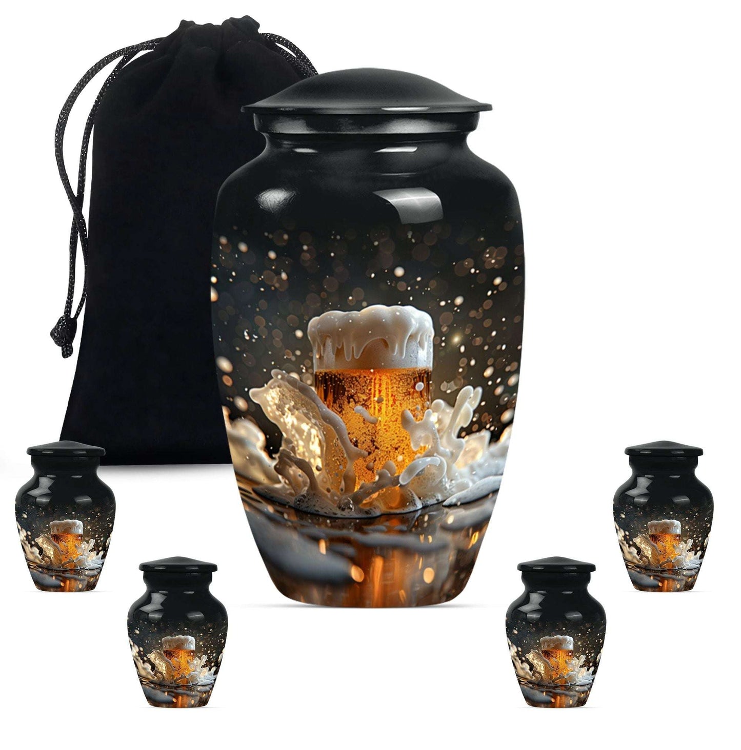 Beer Theme Large Urn With 4 Keepsake Urn