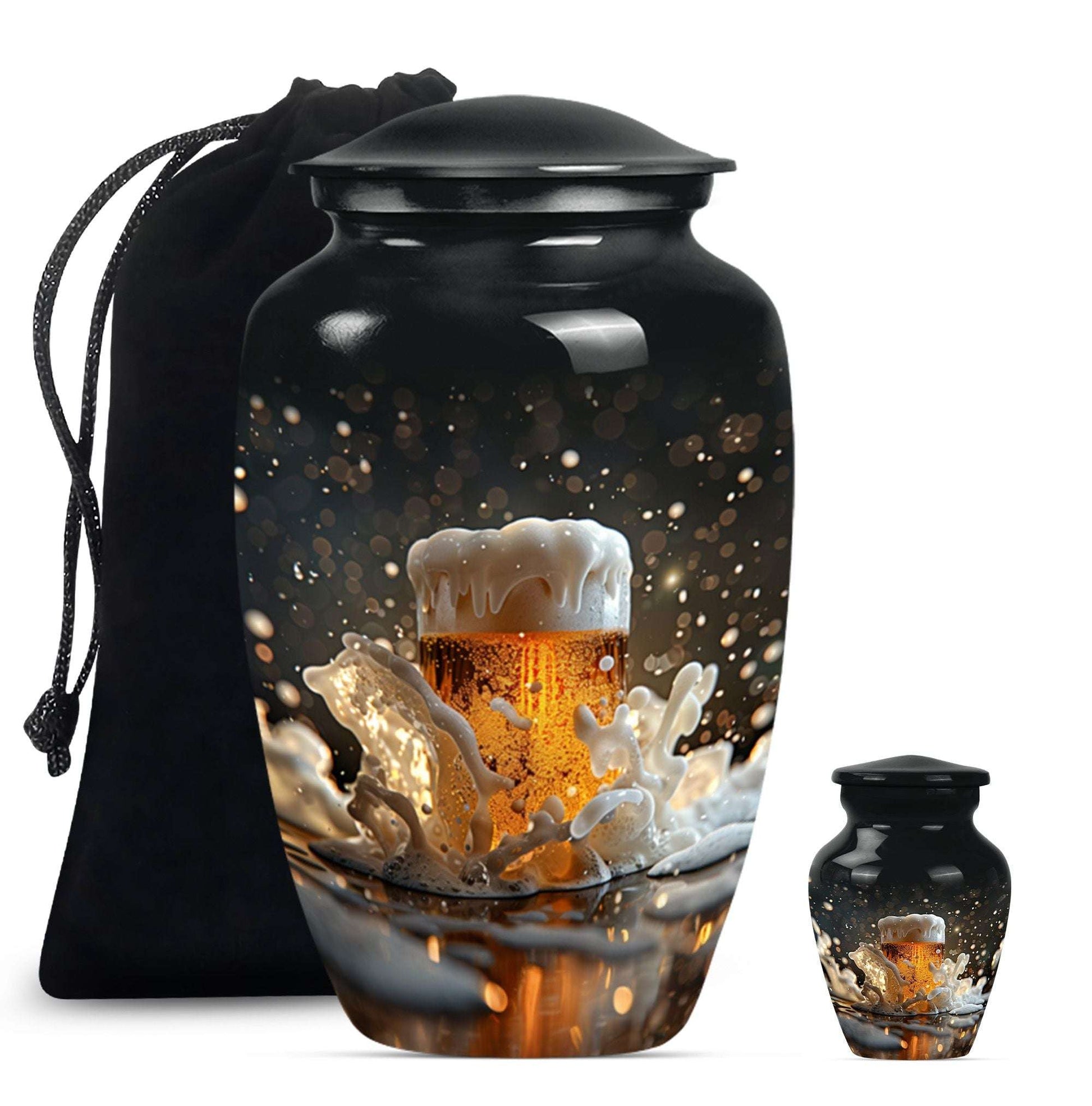 Beer Theme Large Urn With 1 Keepsake Urn
