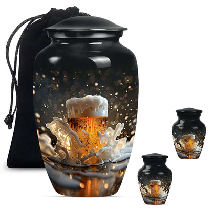 Beer Theme Large Urn With 2 Keepsake Urn