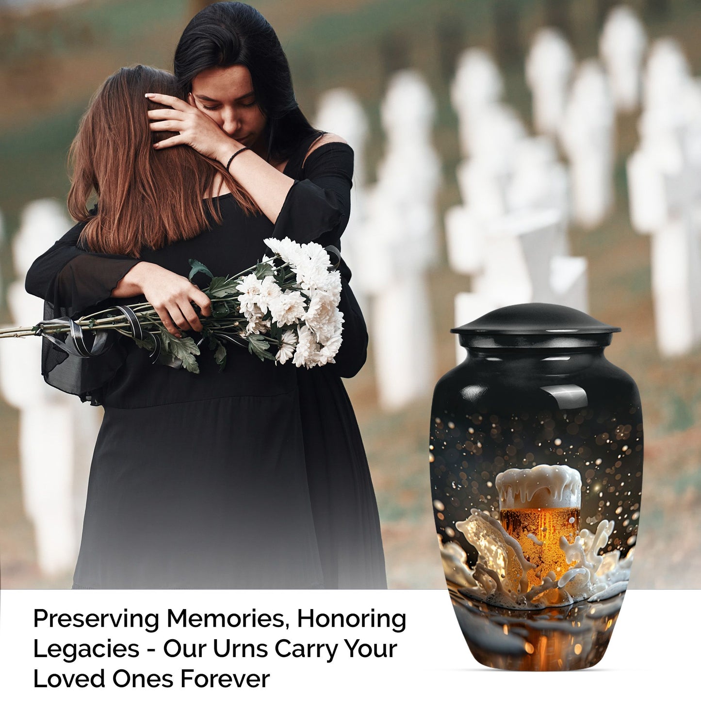 beer urn with wolf howling 