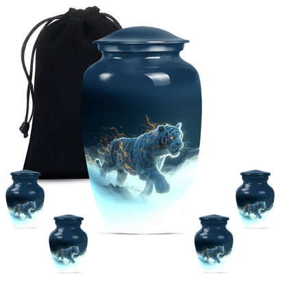 Tiger Theme Large Urn With 4 Keepsake Urn