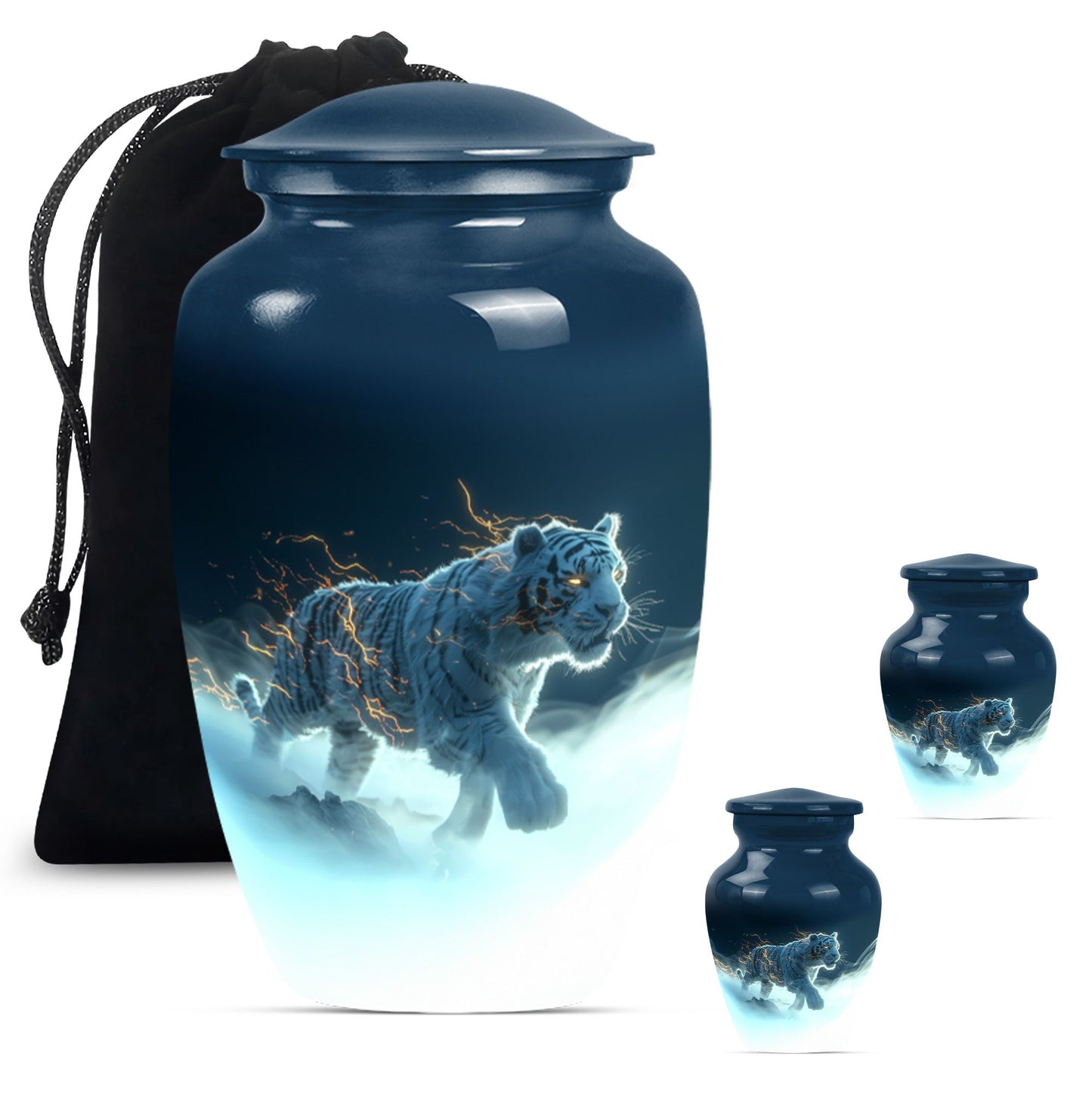 Tiger Theme Large Urn With 2 Keepsake Urn