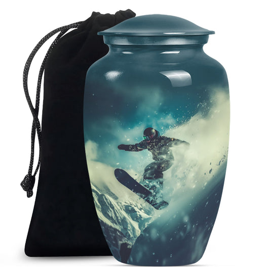 10-inch classic aluminium snowboarding urn.