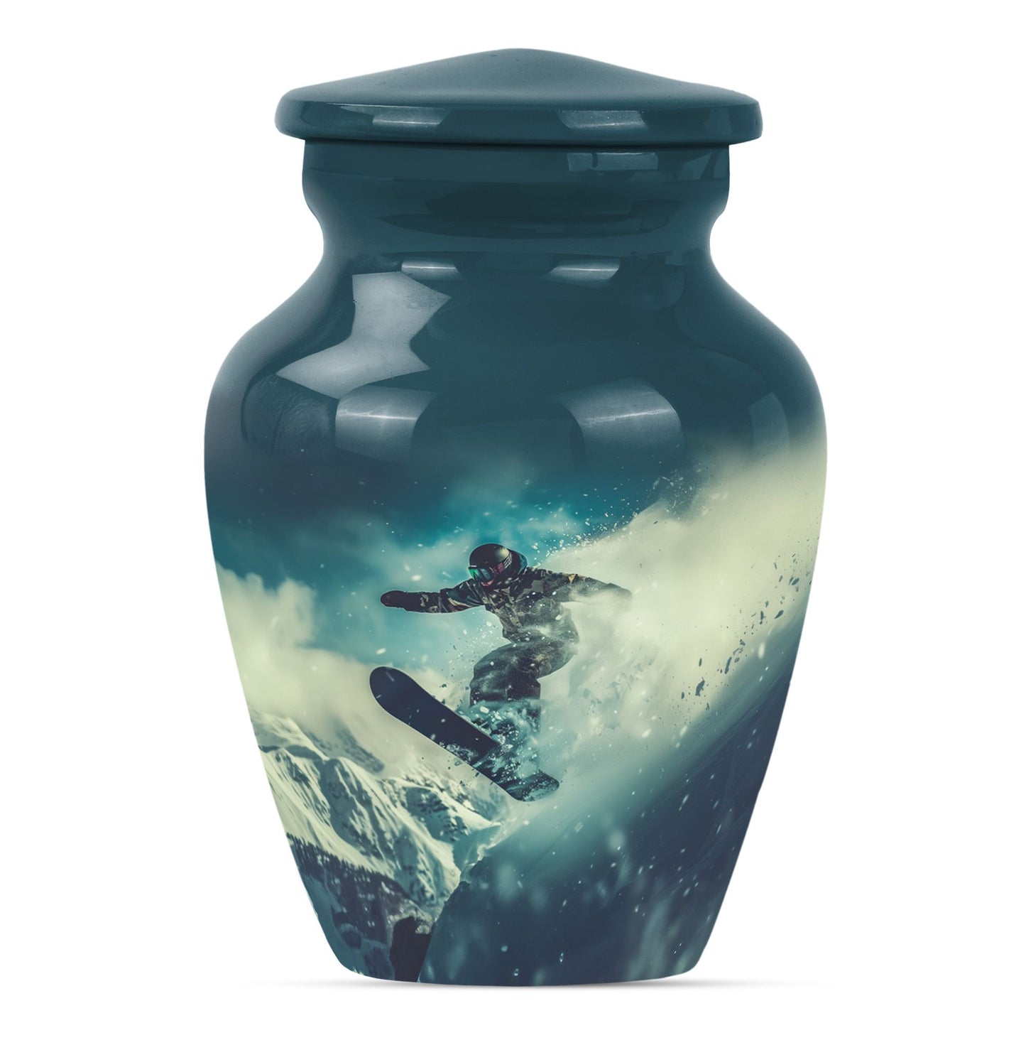10-inch classic aluminium snowboarding urn.