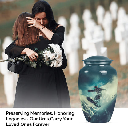 10-inch classic aluminium snowboarding urn.