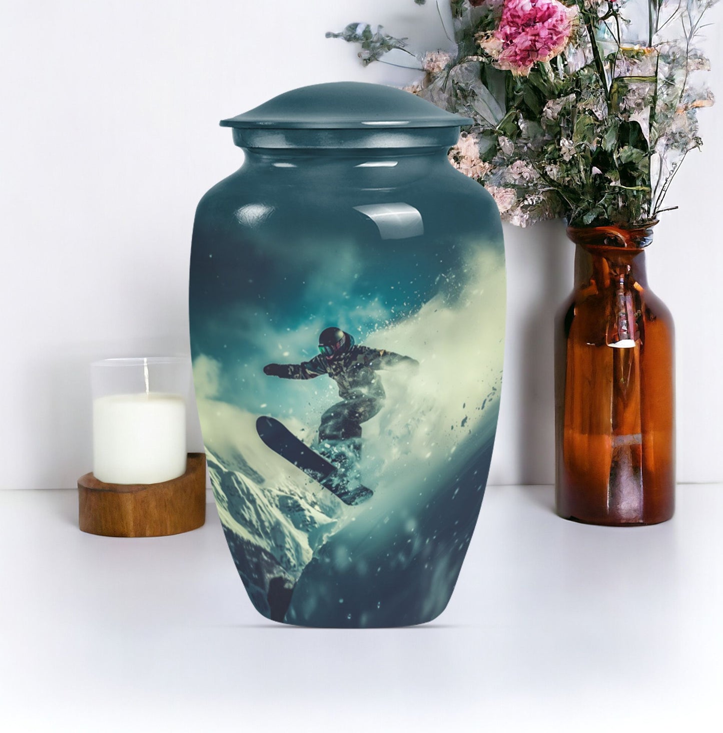 10-inch classic aluminium snowboarding urn.