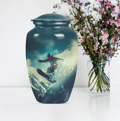 10-inch classic aluminium snowboarding urn.