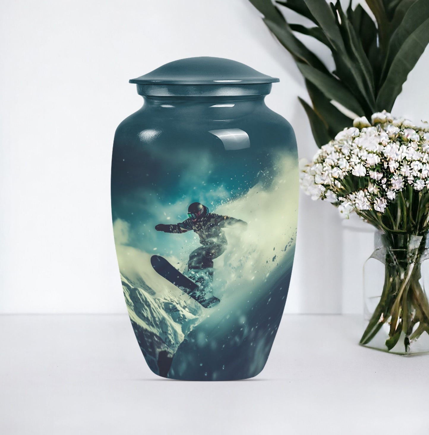 10-inch classic aluminium snowboarding urn.