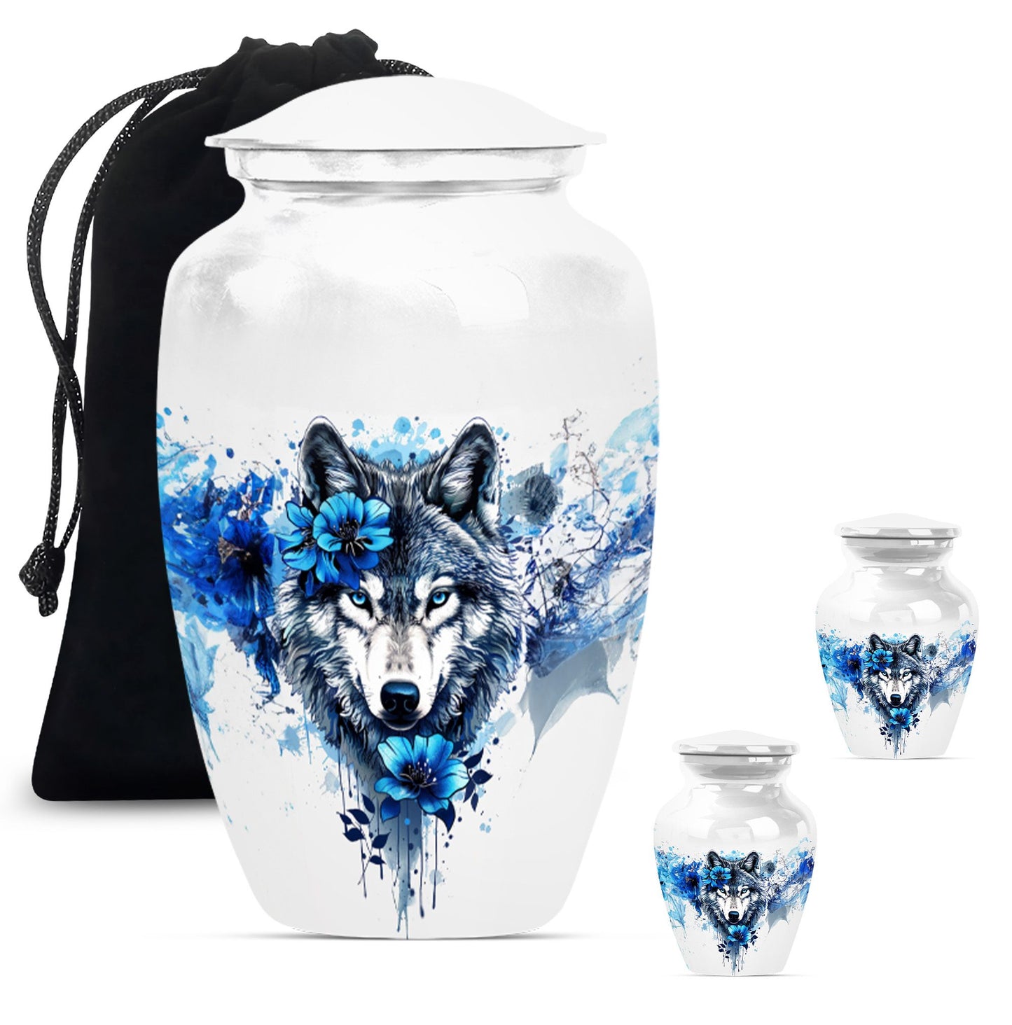Wolf Theme Large Urn With 2 Keepsake Urn