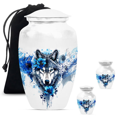 Wolf Theme Large Urn With 2 Keepsake Urn