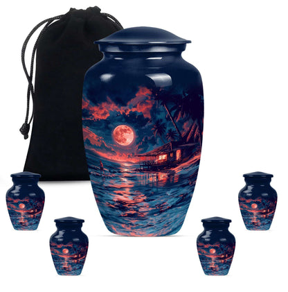 Night Beach Theme Large Urn With 4 Keepsake Urn