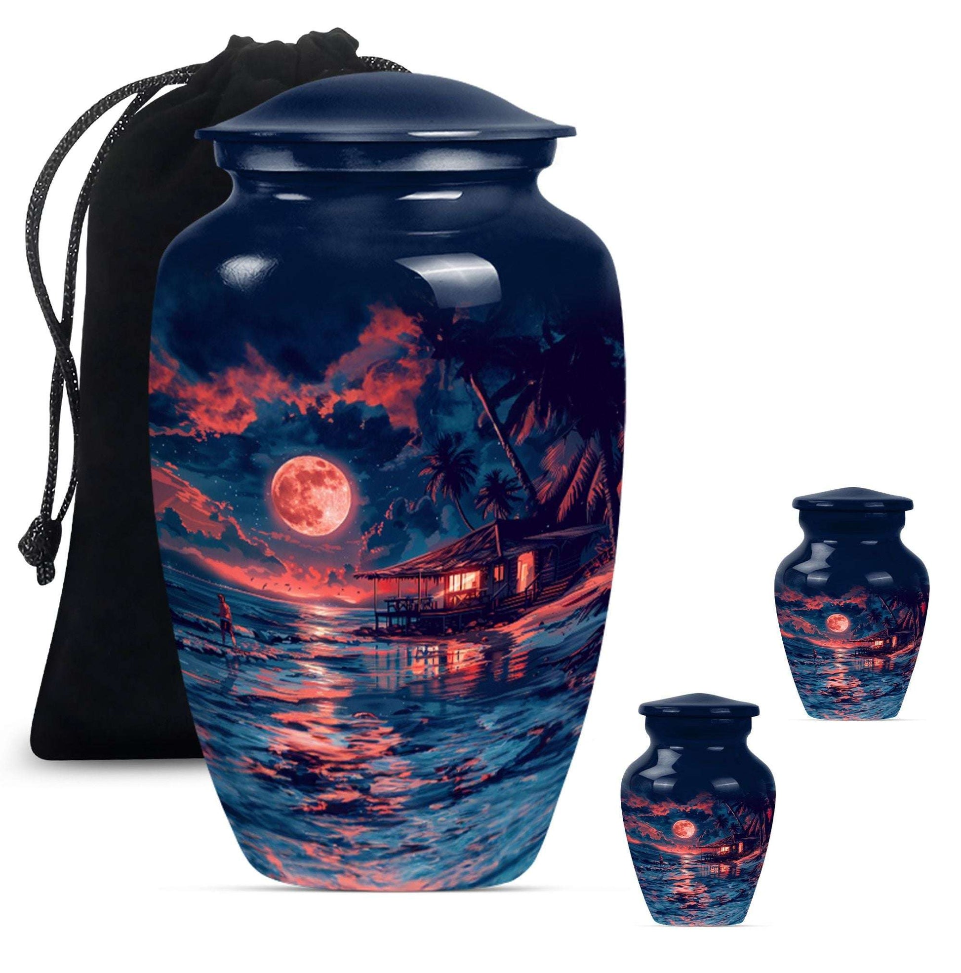 Night Beach Theme Large Urn With 2 Keepsake Urn
