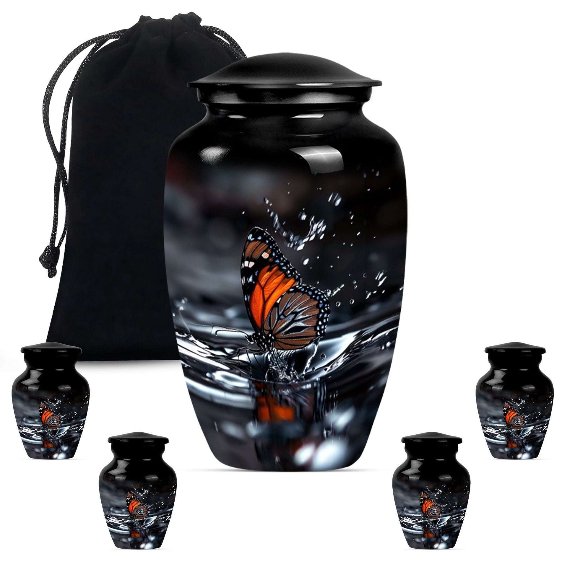Butterfly Theme Large Urn With 4 Keepsake Urn