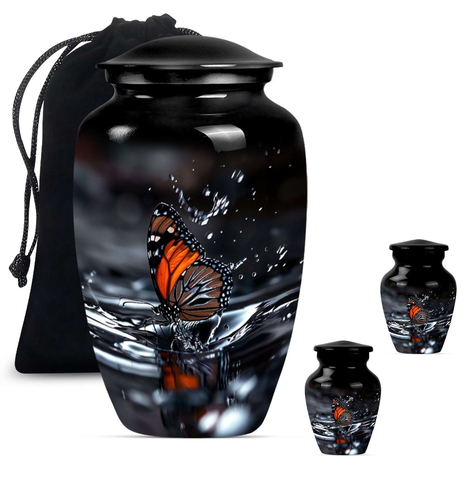 Butterfly Theme Large Urn With 2 Keepsake Urn