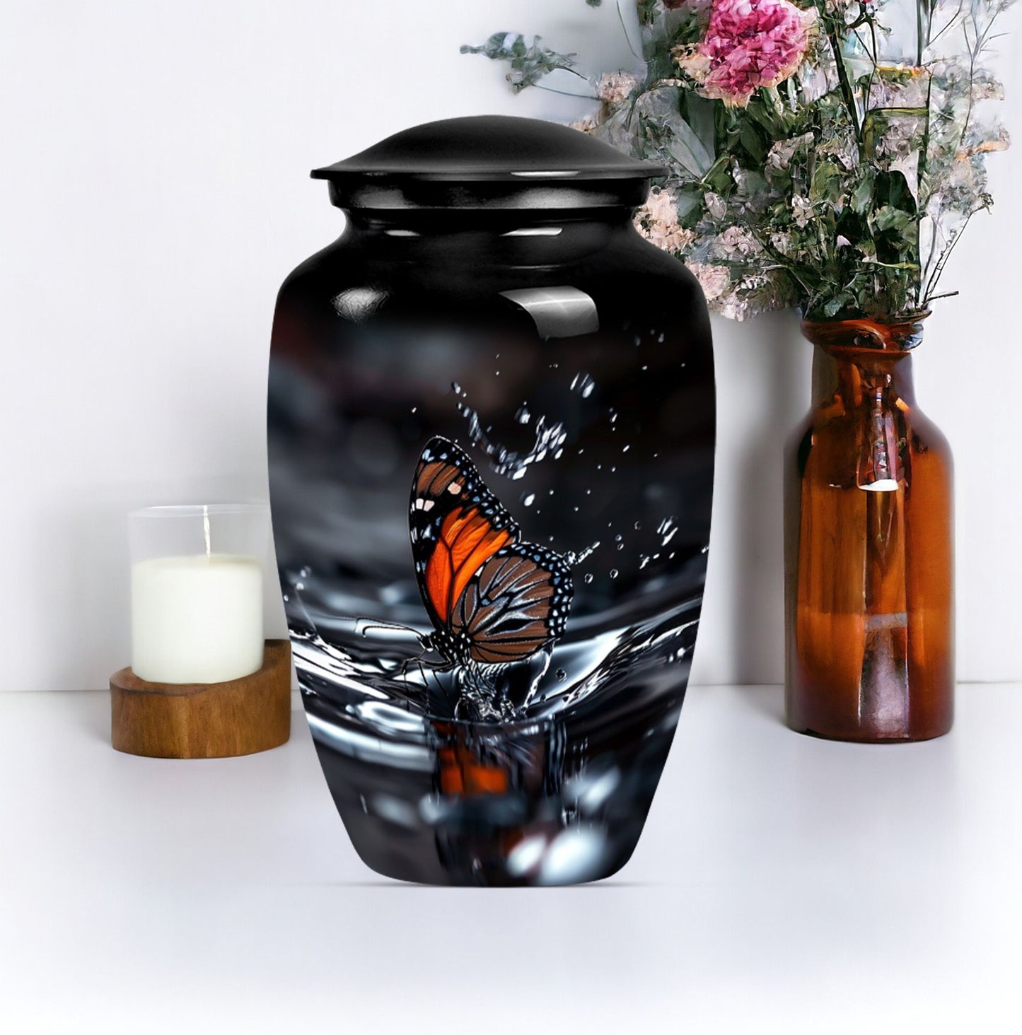  Butterfly Urn with Wolf Howling Theme for Human Ashes