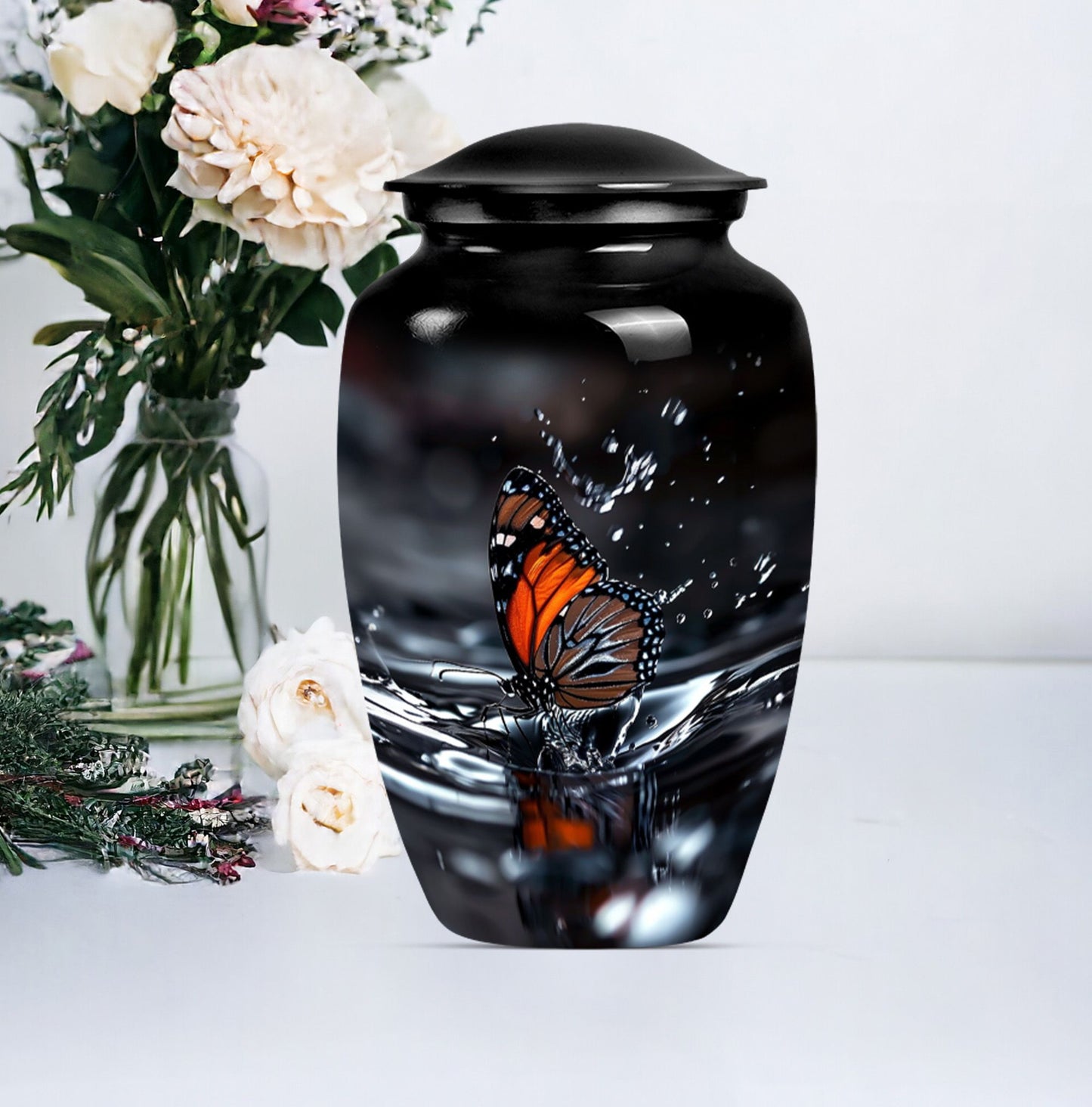  Butterfly Urn with Wolf Howling Theme for Human Ashes