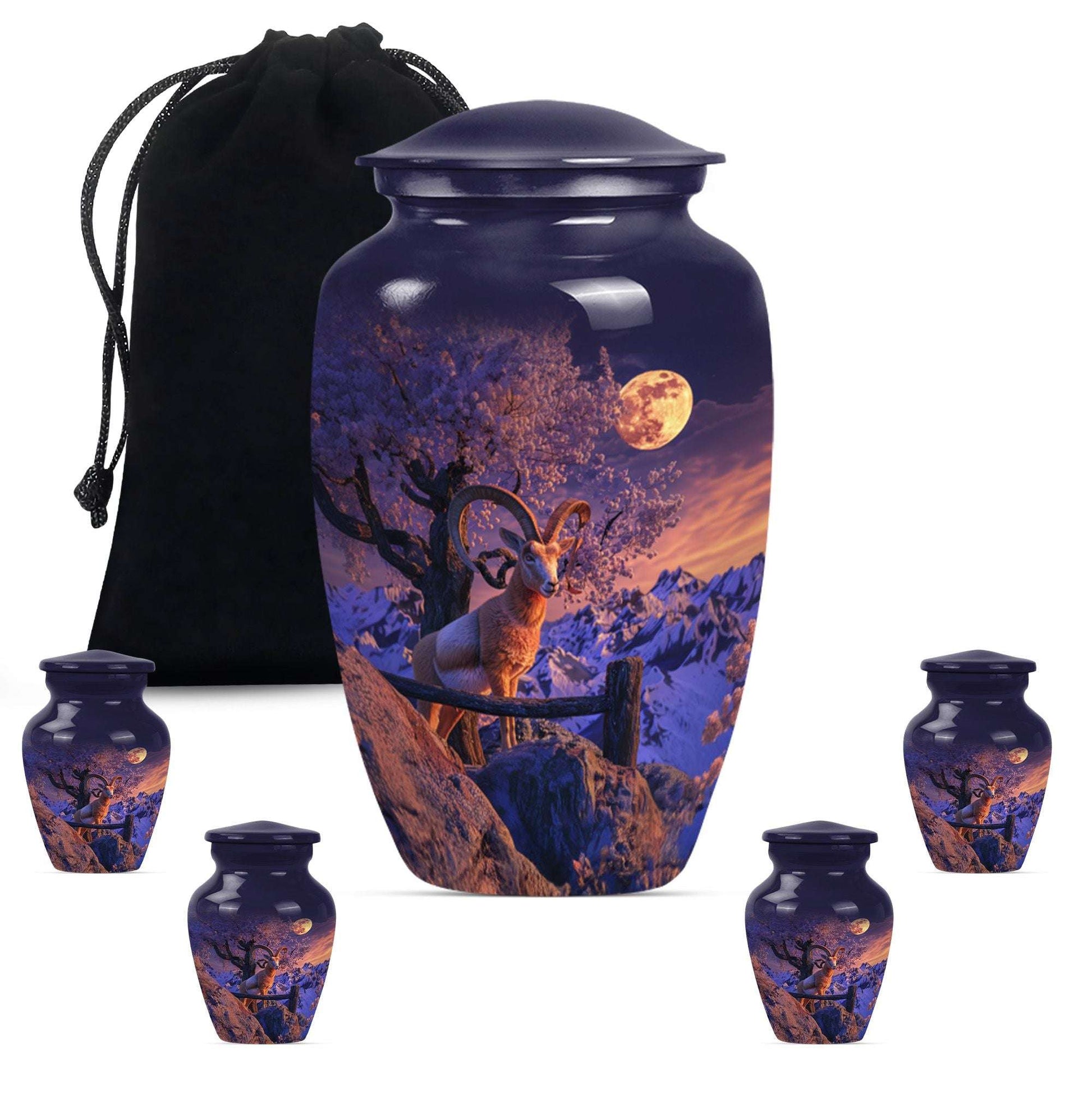 Goat Theme Large Urn With 4 Keepsake Urn