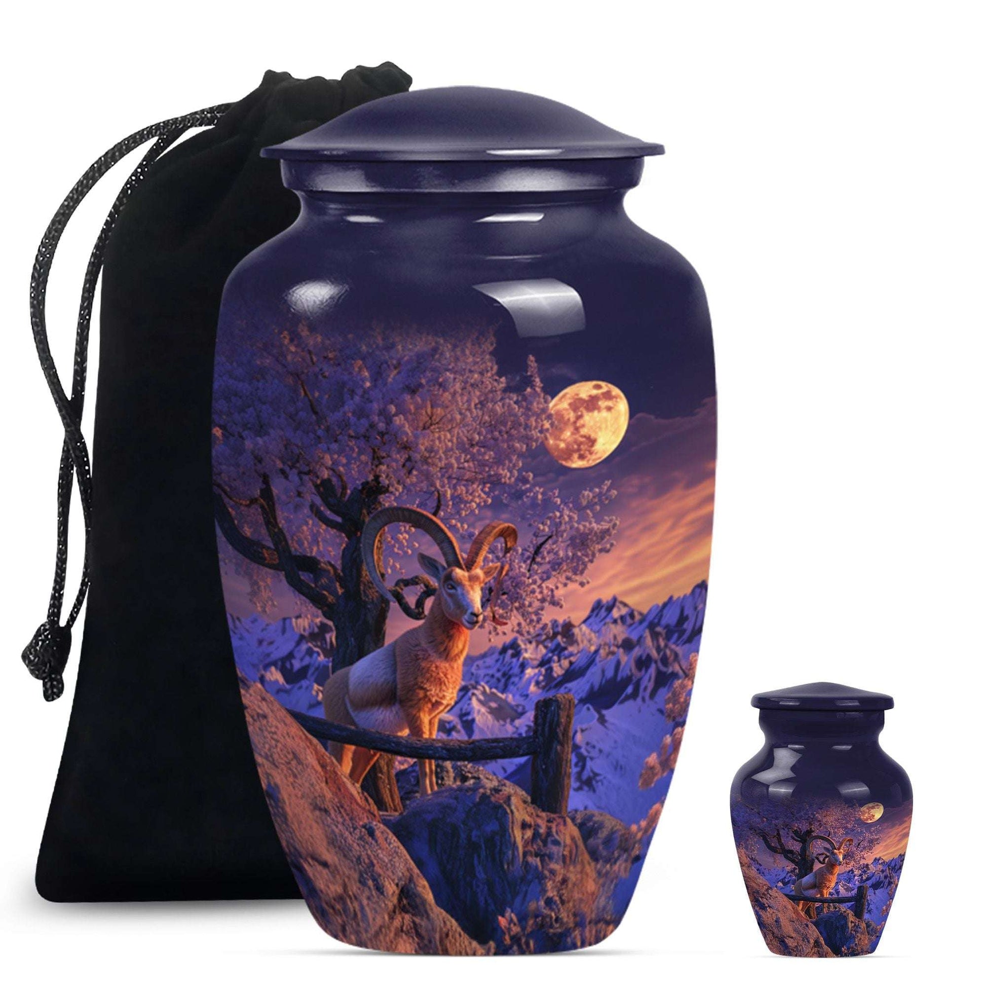 Goat Theme Large Urn With 1 Keepsake Urn