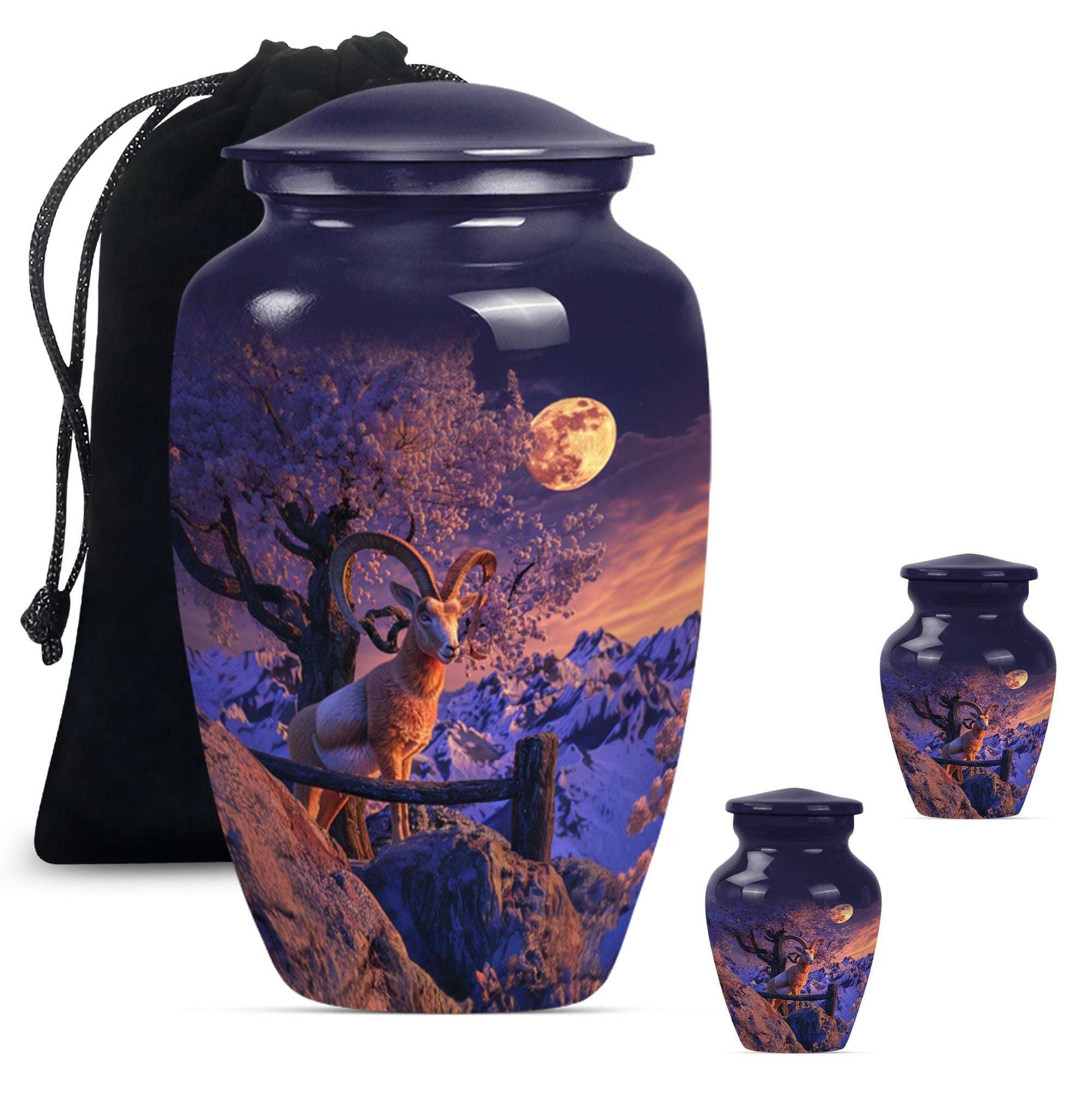 Goat Theme Large Urn With 2 Keepsake Urn